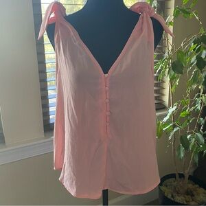 Pink Sheer Tie Up Sleeves Top with Button Detail